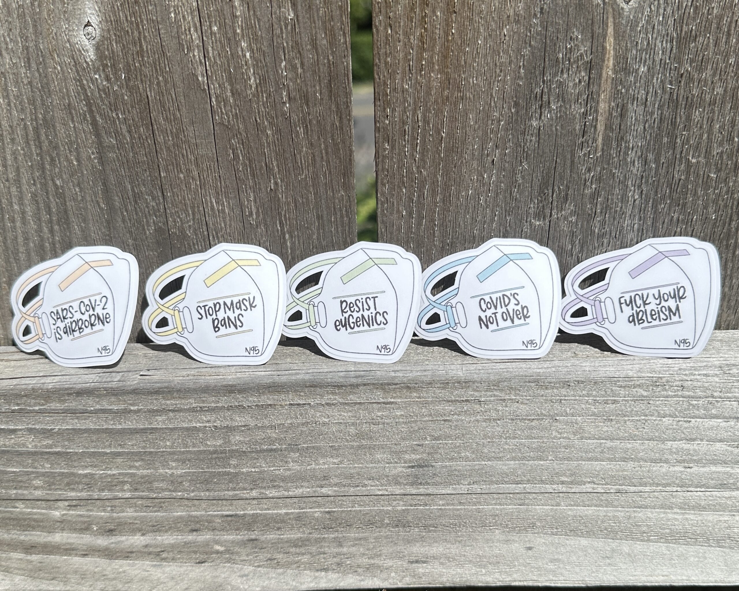 Mini mask stickers in five colors
